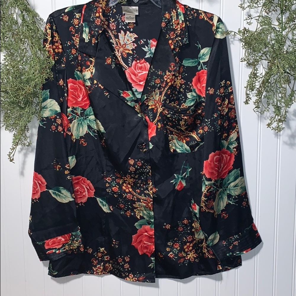 Dark Floral Long Sleeve Shirt by Kim Rogers